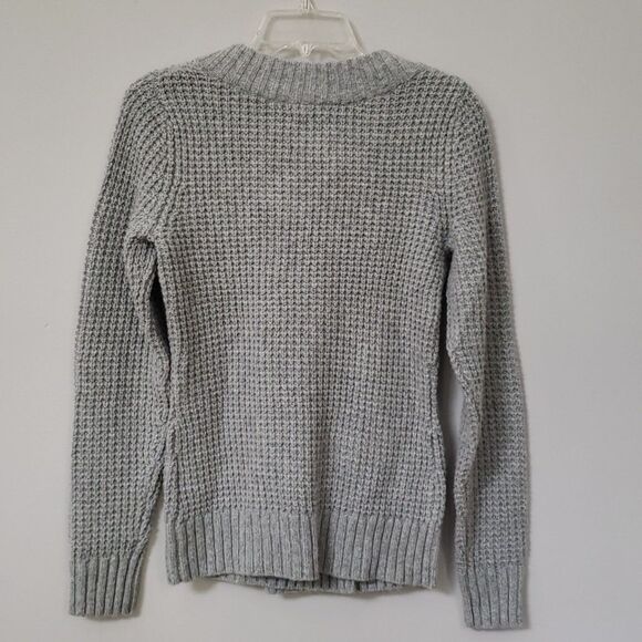 Y2K Old Navy Cardigan Sweater Womens Medium Gray Waffle Knit Double Breasted - Picture 3 of 5